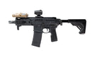 Black rifle with attachments on a white background