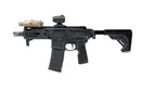 Black rifle with attachments on a white background