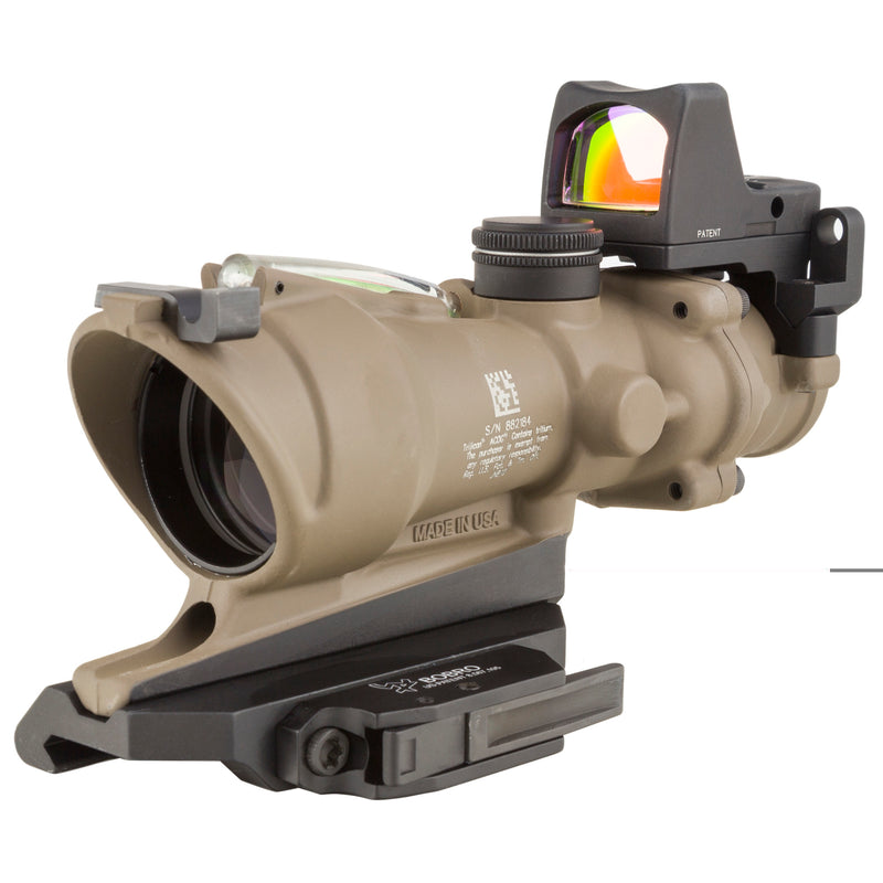 Acog 4X32 Green Crosshair 5.56 Reticle, Backup Iron Sights, Quick Release Mount, LED 3.25 MOA Red Dot
 RMR, Flat Dark Earth