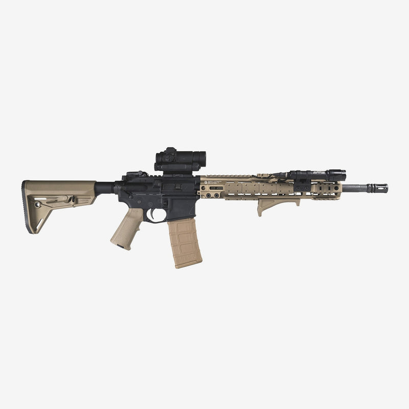 AR15 rifle equipped with Magpul PMAG 30 GEN M3 in MCT (Medium Coyote Tan) finish